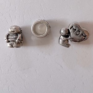 Pandora Boy & 2 other boy mom charms (blue gem & baby holding mom heart)
